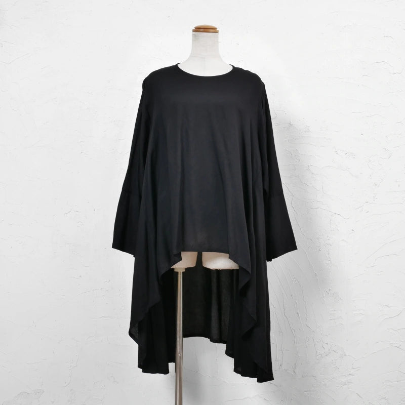 Rayon Irregular Hem Slit Cuff Pullover