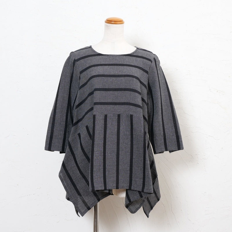 Striped Woven Irregular Hem Pullover N