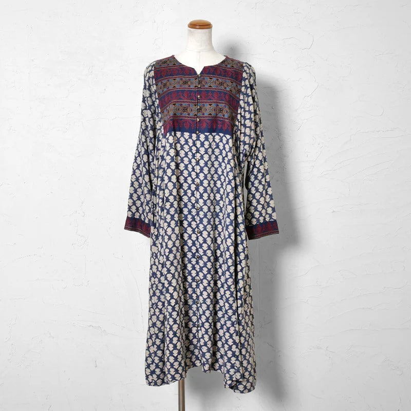 Afghan Style Embroidery + Print Front-Opening Dress