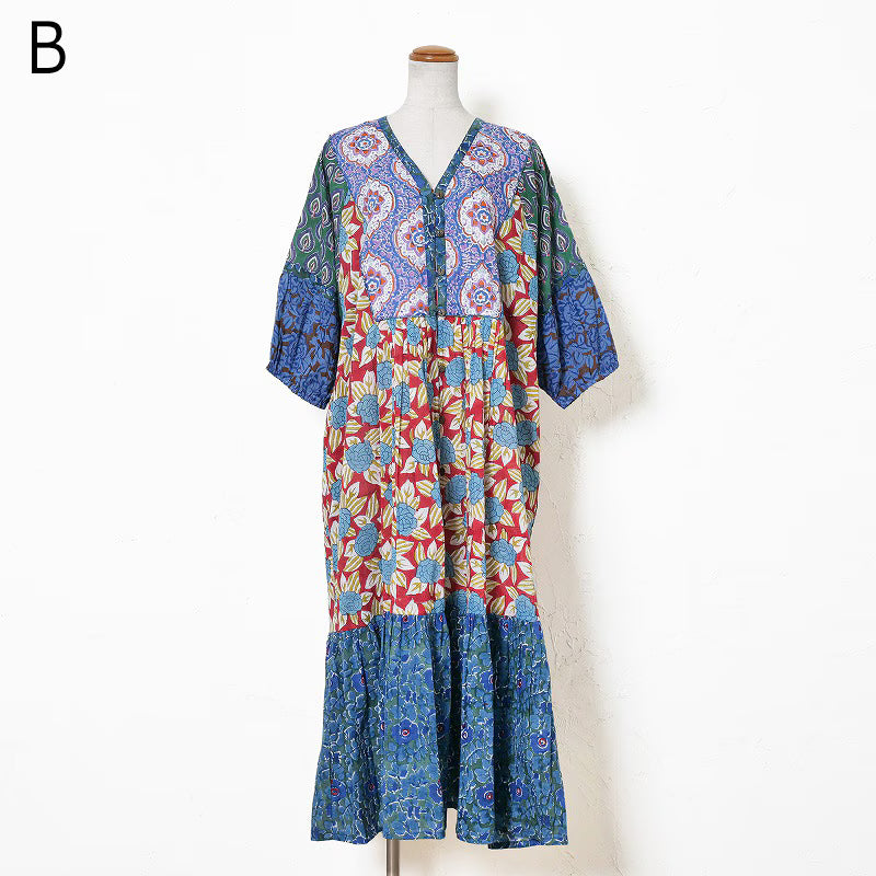 Cotton Block Print Front Open Dress