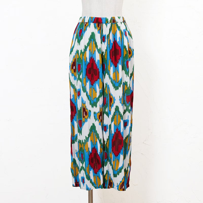 Rayon Ikat Print Straight Pants