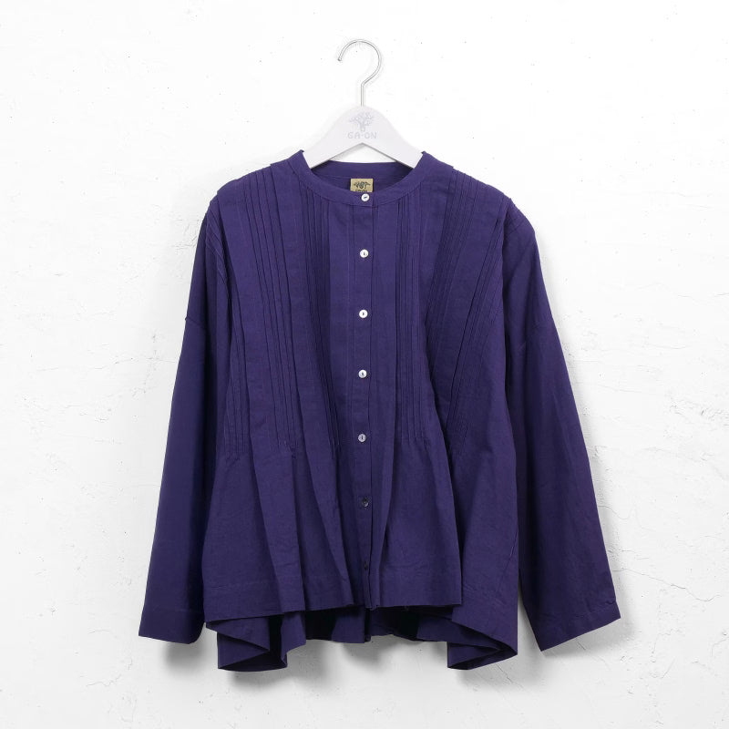 Linen-Blend Pintuck Short Blouse