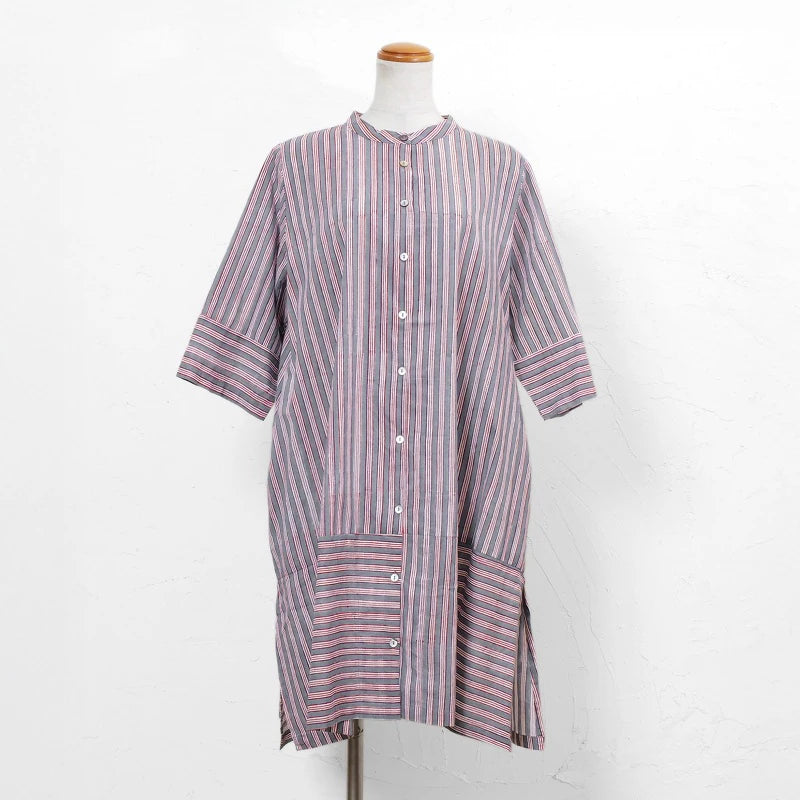 Block Print Stripe Front Open Dress
