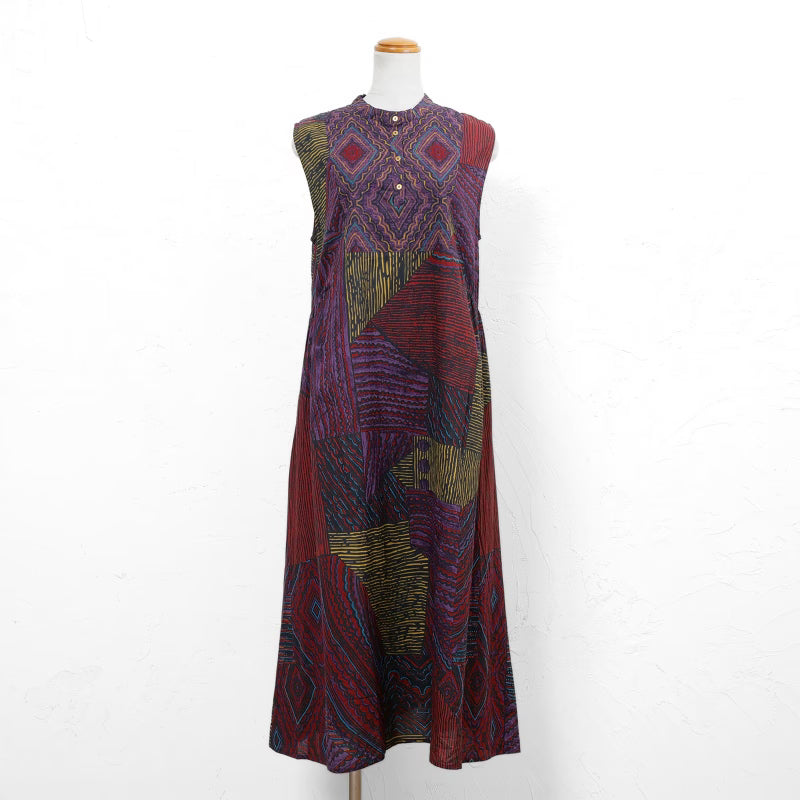 Cotton Oriental Print Sleeveless Dress