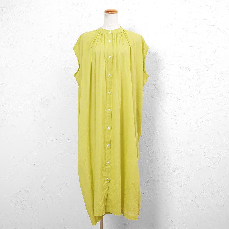 Cotton Voile Gathered Front-Opening Dress