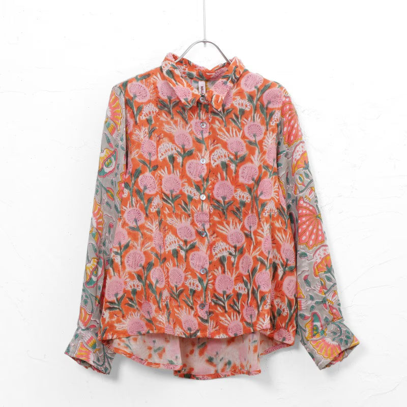 Block Print Double Gauze Shirt Blouse N