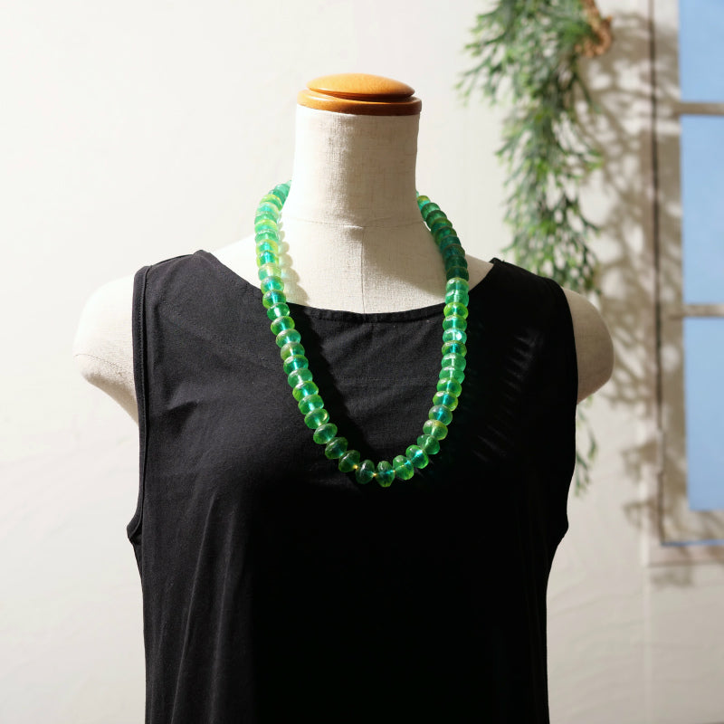 Bohemian Trade Beads Vaseline Beads Strand with Uranium Glass