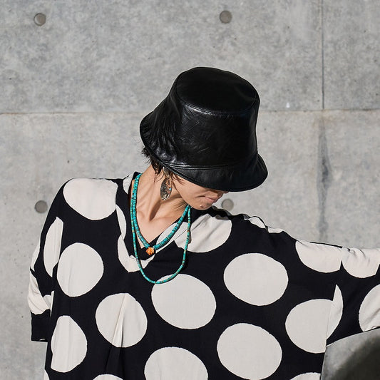 Leather Combination Cloche Hat【Online Exclusive】