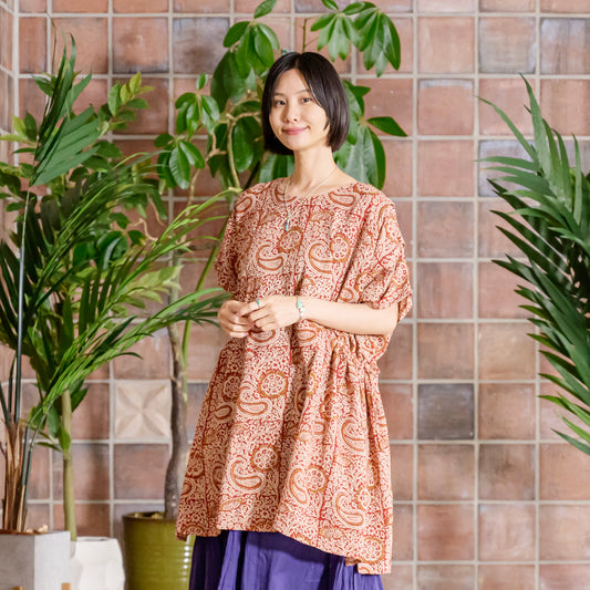 コットン・バグル・プリント・ギャザー・チュニック