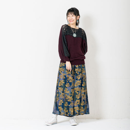 レーヨンジャガードレースフラワープリントパンツ