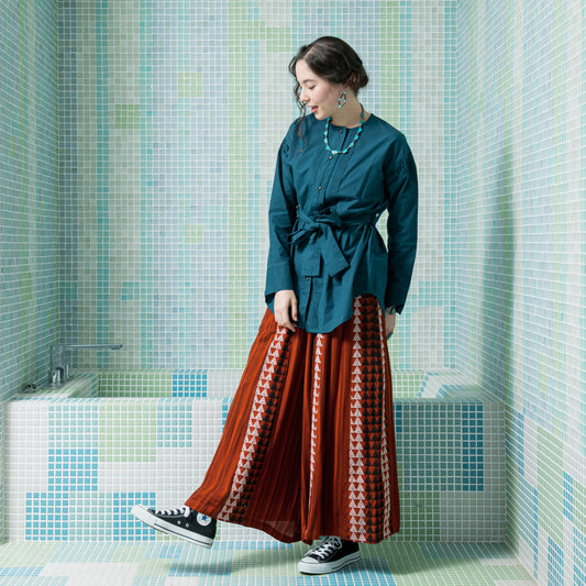 コットンスモッキング×ピンタック ウエストベルトプルオーバーセーター