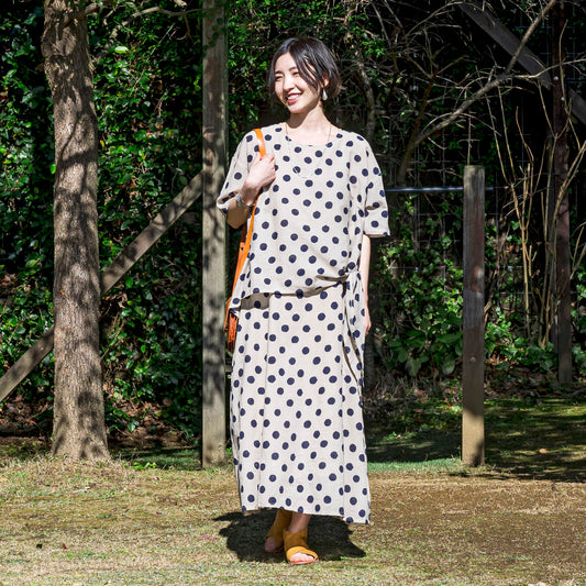 コットン・ドット・プリント・レイヤード・ドレス