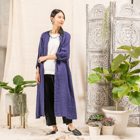 リネンコットンダブルガーゼロングシャツ