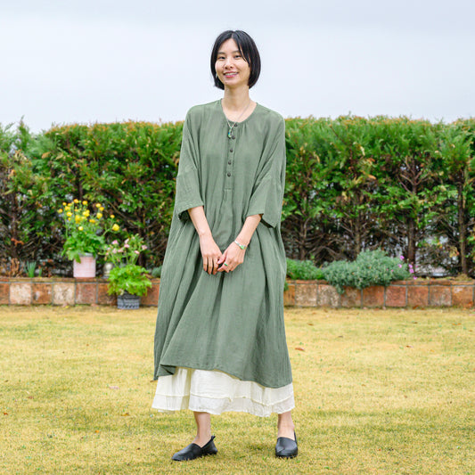 コットン・亜麻クレープ・オーバーサイズドレス