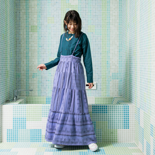 コットンストライププリント・ティアード・キャミ・スカート