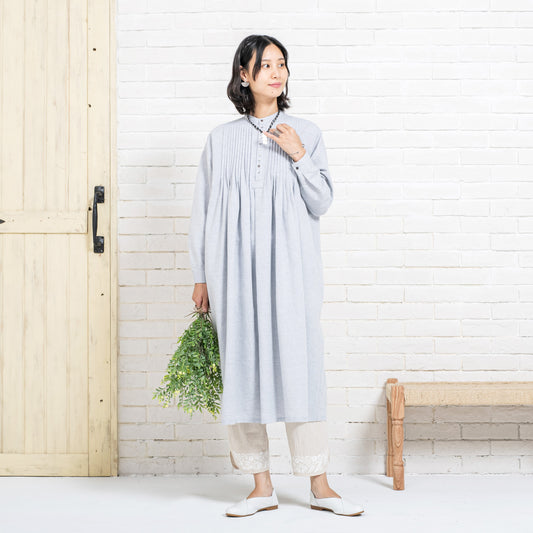 コットン・リネン・シャンブレー・ピンタック・ドレス
