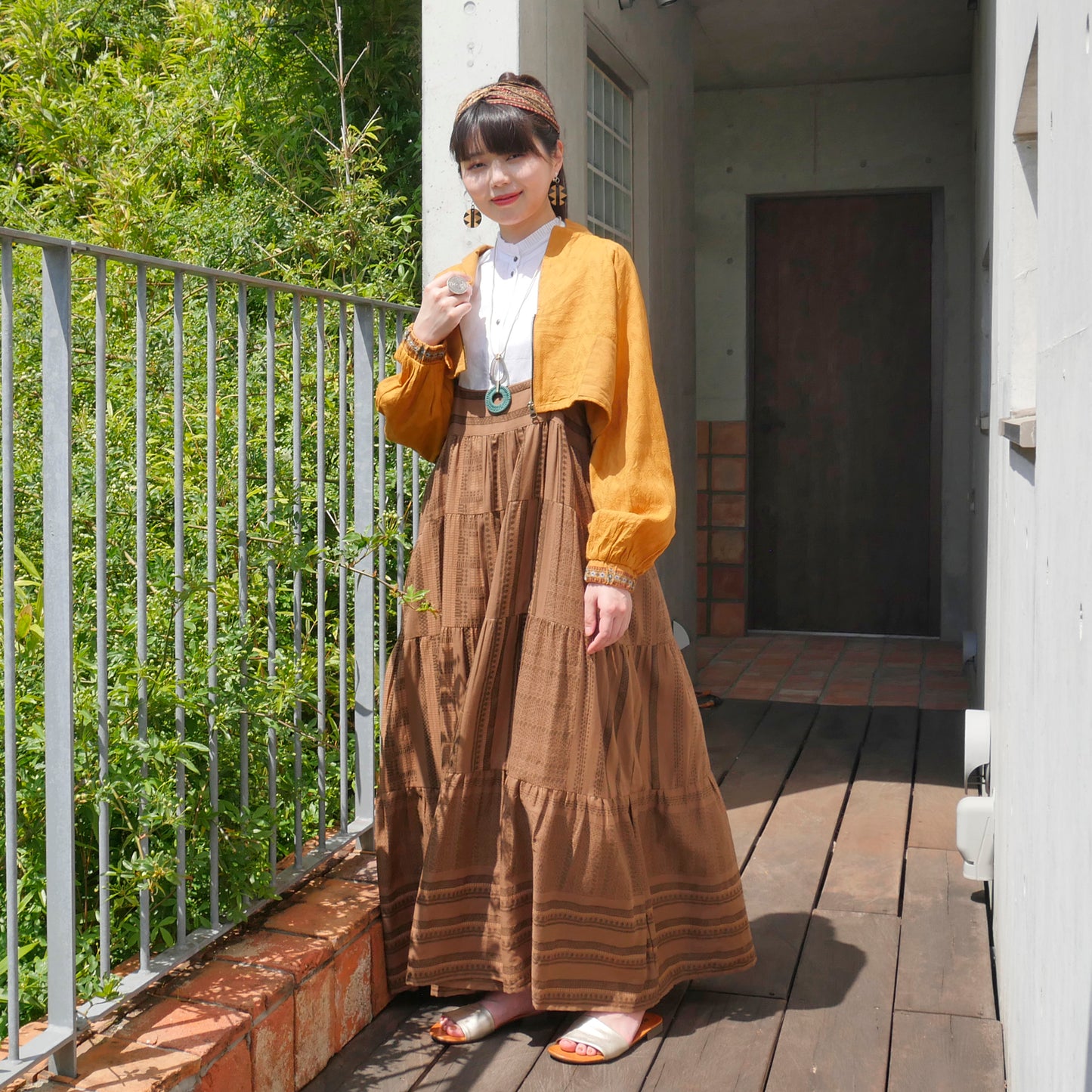 コットンストライププリント・ティアード・キャミ・スカート