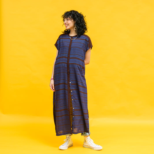 レーヨンボーダープリントロングブラウス