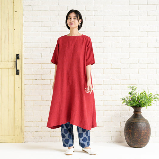 リネンガセットネックワンピース