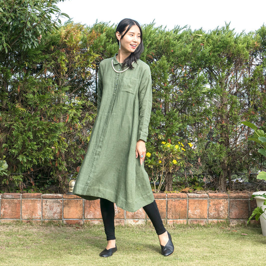 リネンスタンドカラーショートブラウス