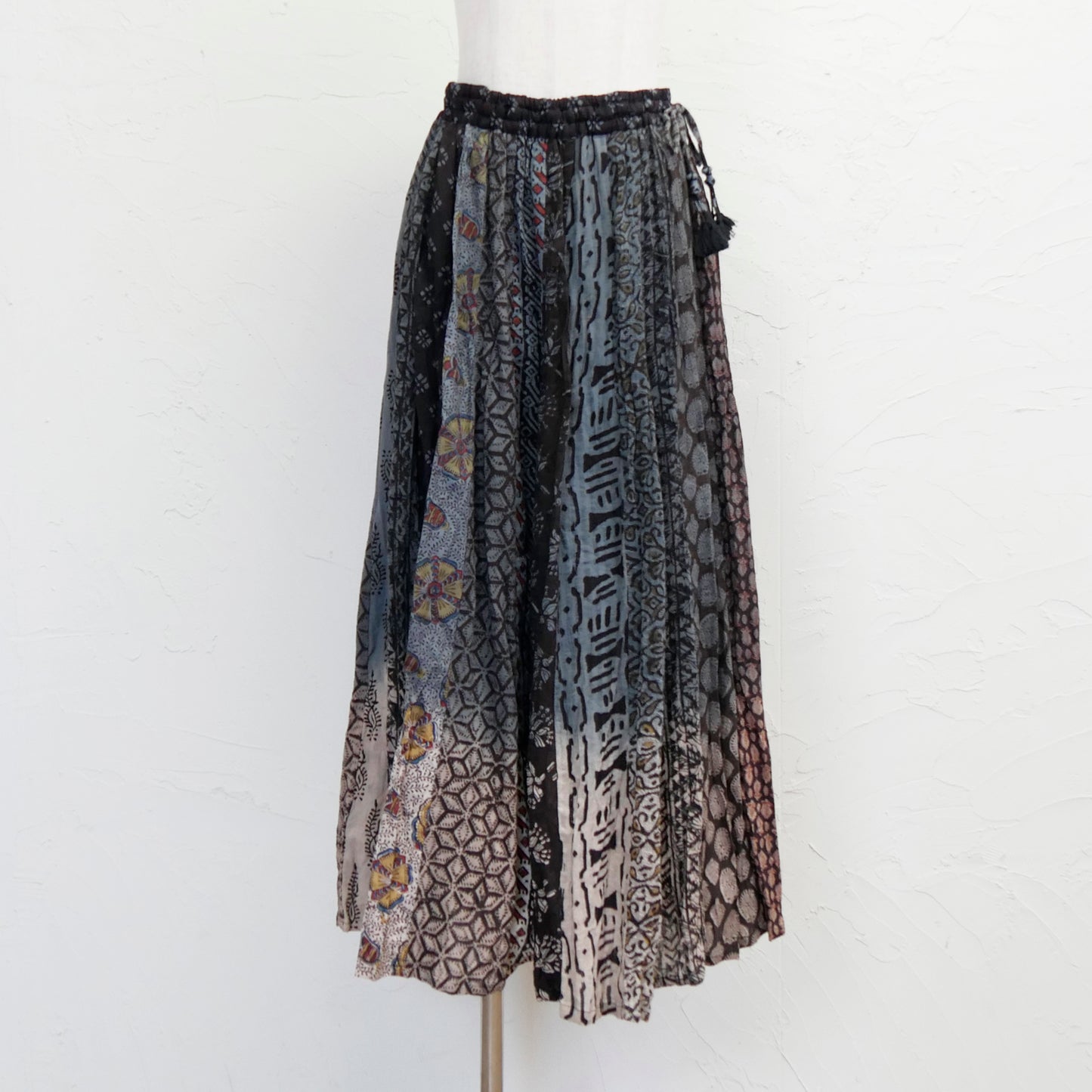 コットンブロックプリントギャザースカート