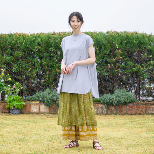 コットンシングルカラープリントスカートパンツ