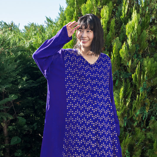 レーヨン・ジャカード・ゴールドプリント・ドレス