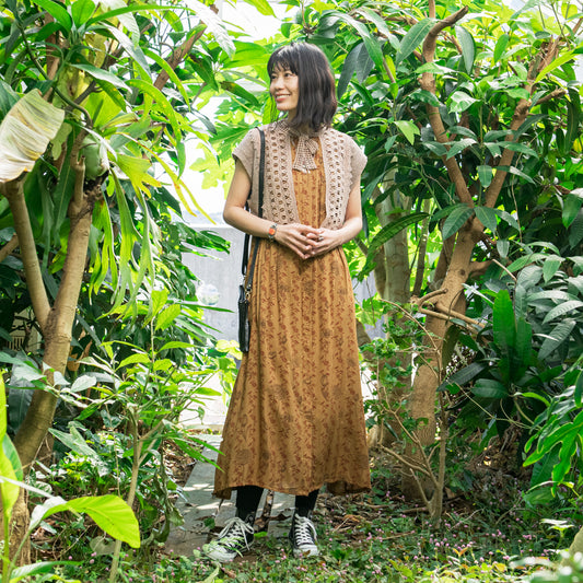 コットンレースニットメッシュベスト