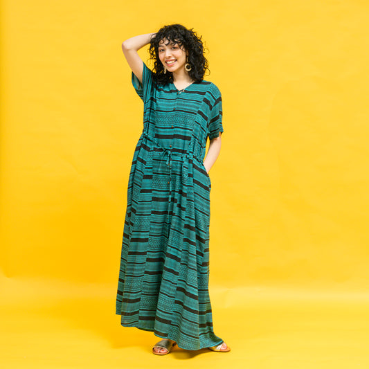 レーヨン・ジオメトリック・ボーダー・プリント・ジャンプスーツ