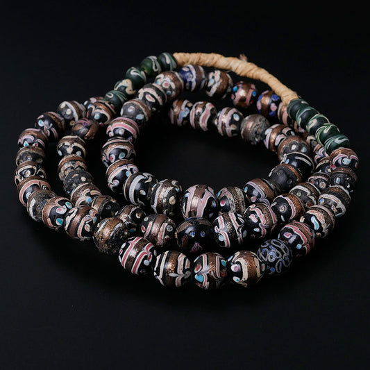 格子柄ガラスビーズストランド