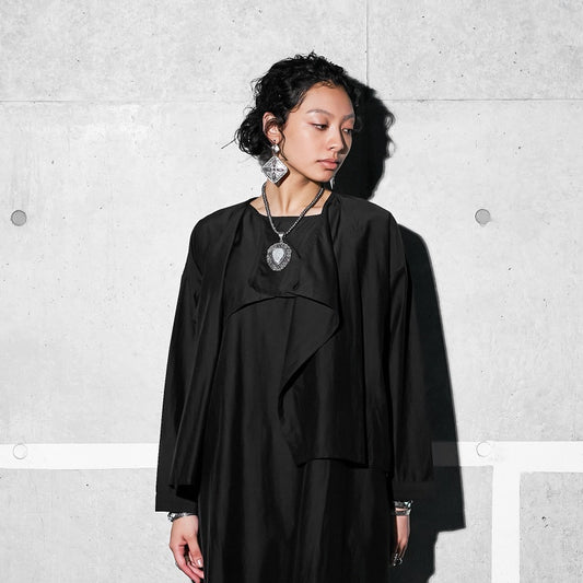 Cotton Silk Drape Collar Jacket