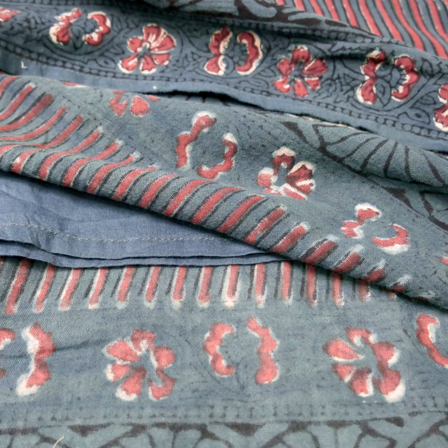 Cotton Bagru Stripe Panel Print Dress