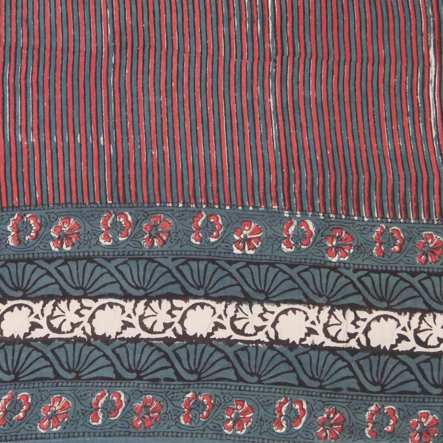 Cotton Bagru Stripe Panel Print Dress