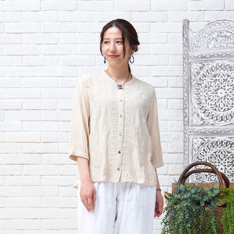 Linen-Blend Lucknow Embroidery Blouse N