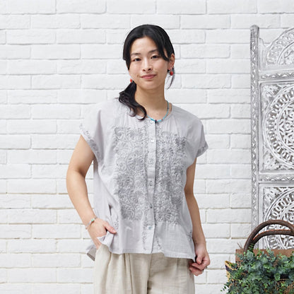 Cotton Lucknow Embroidery Sleeveless Blouse N