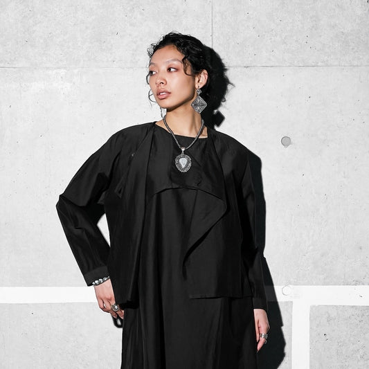 Cotton Silk Drape Collar Jacket