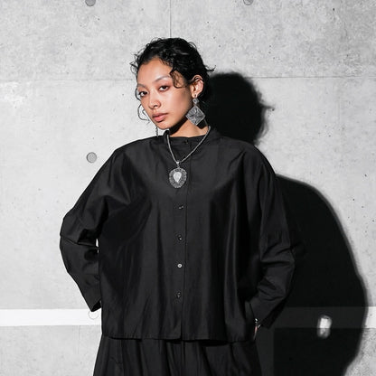 Cotton Silk Drop Sleeve Wide Blouse