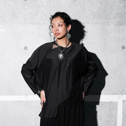 Cotton Silk Lace Patch Pullover