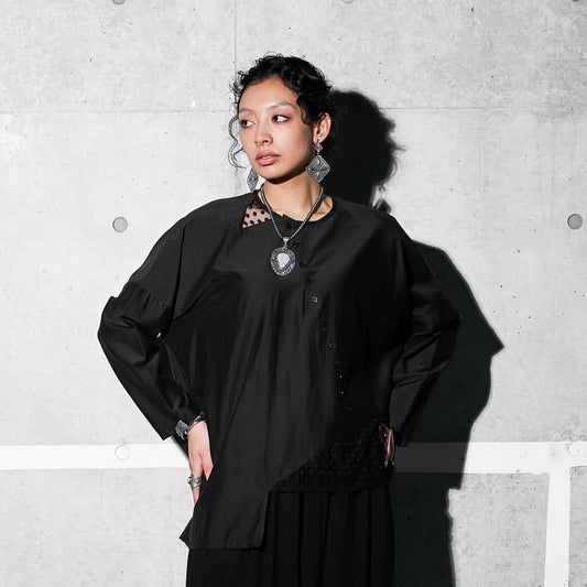 Cotton Silk Lace Patch Pullover