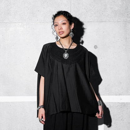 Cotton Silk Lace Collar Pullover