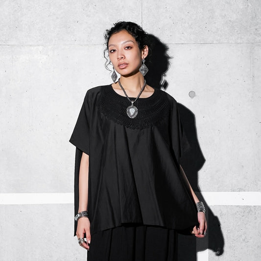 Cotton Silk Lace Collar Pullover