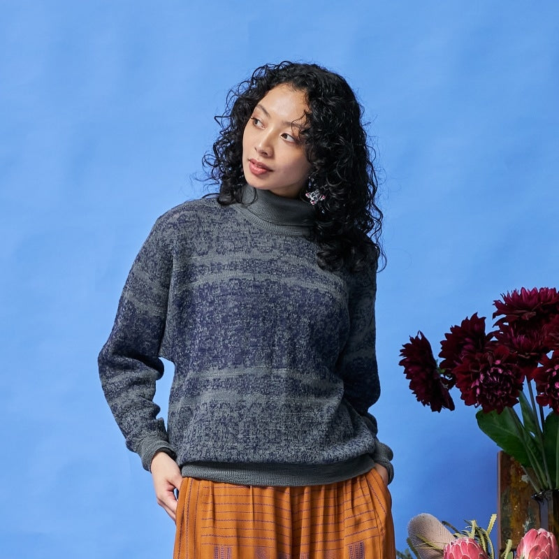 Mosaic Lace Turtleneck Pullover