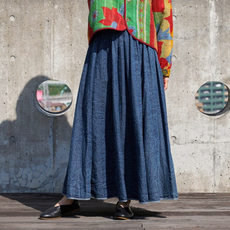 Crushed Denim Patchwork Skirt