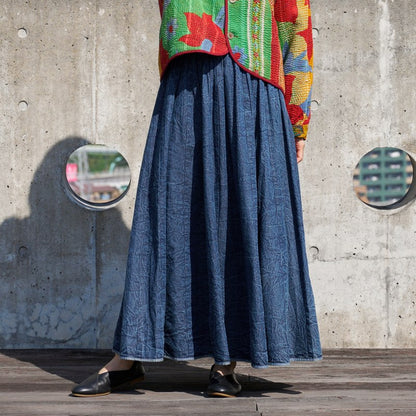 Crushed Denim Patchwork Skirt