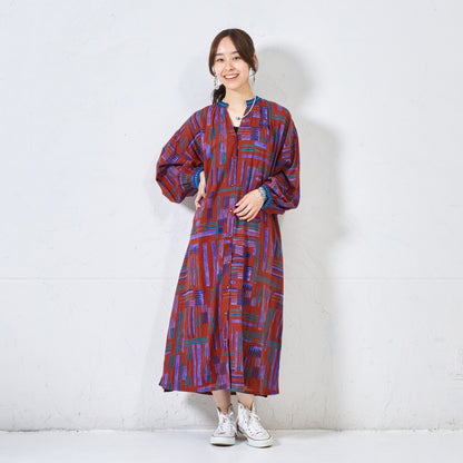 Cotton Line Print Front Open Dress