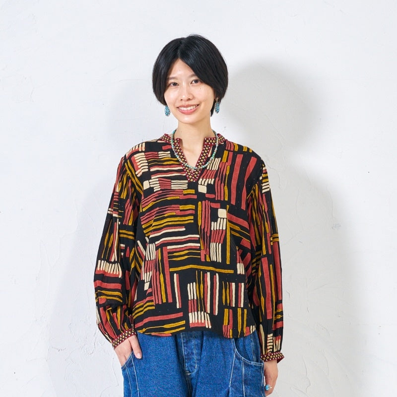 Cotton Line Print Pullover