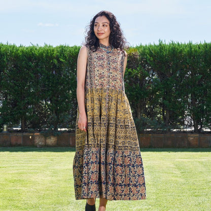Kalamkari Tiered Front Open Dress