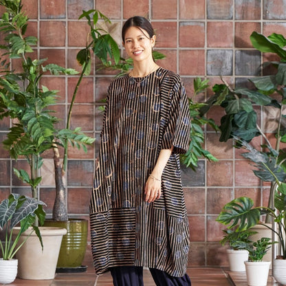 Dot Stripe Print Front-Open Dress