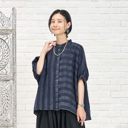 Cotton Linen Stripe Stone Wash Blouse