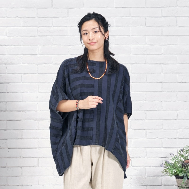 Cotton Linen Stripe Stone Wash Pullover